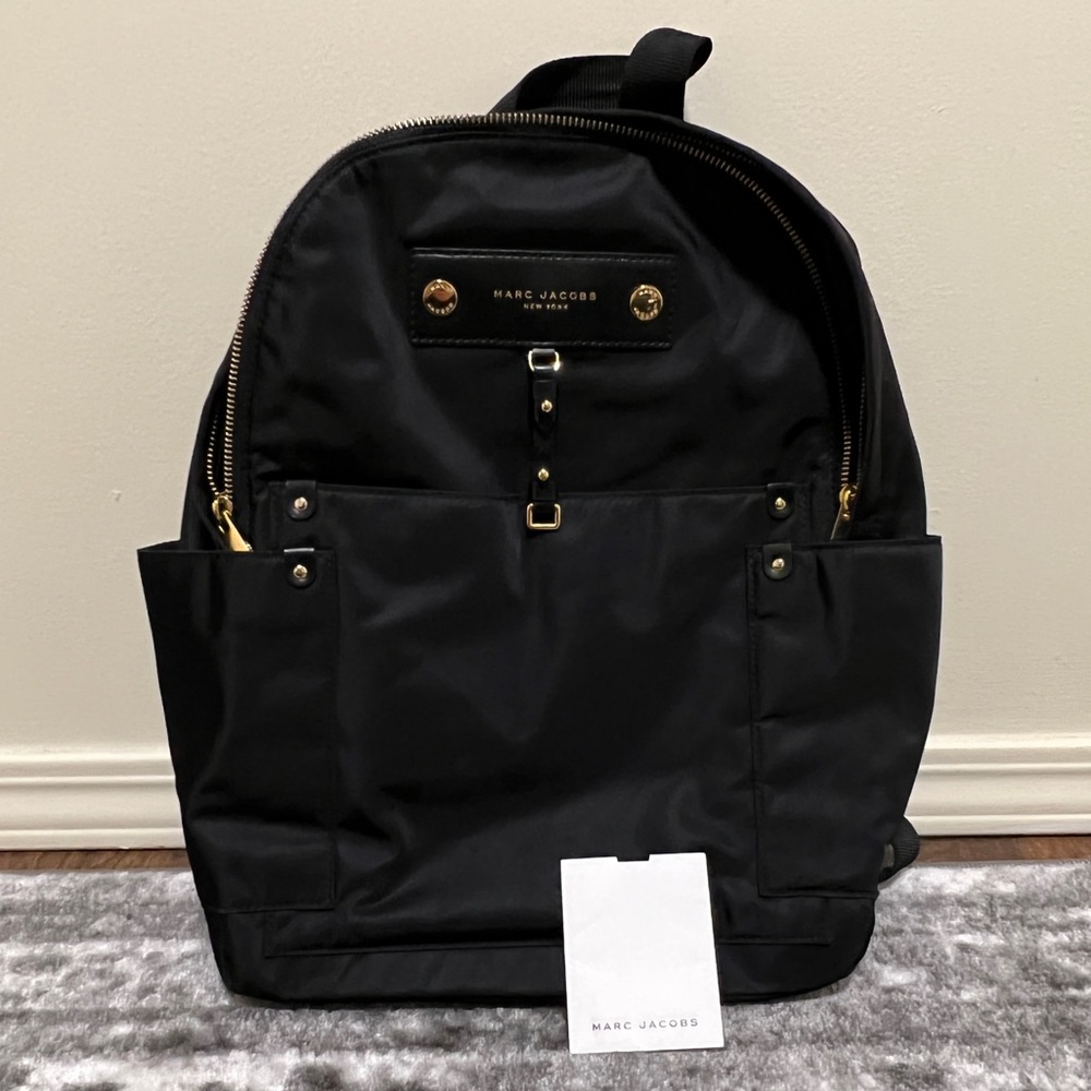 Marc Jacobs Black Nylon Backpack with Gold Hardware